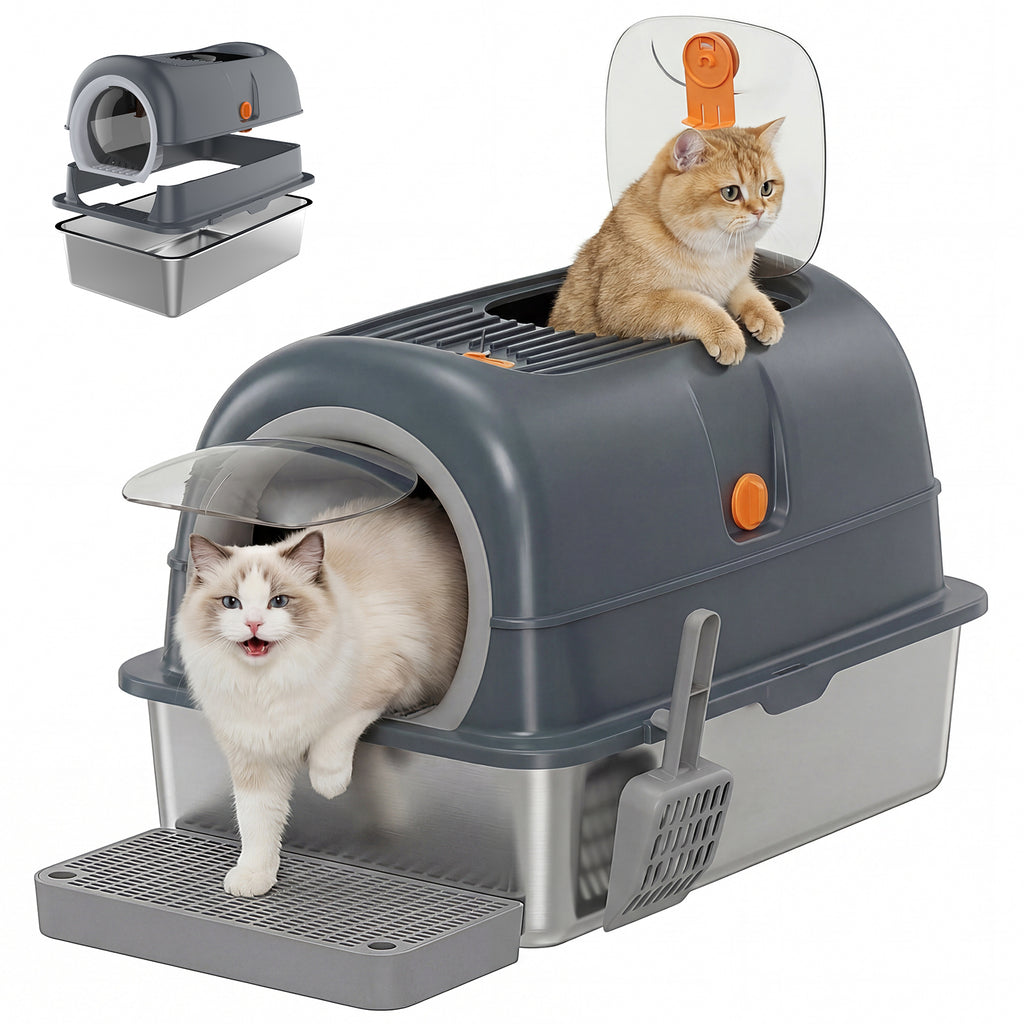 Grey convertible-lid litter box