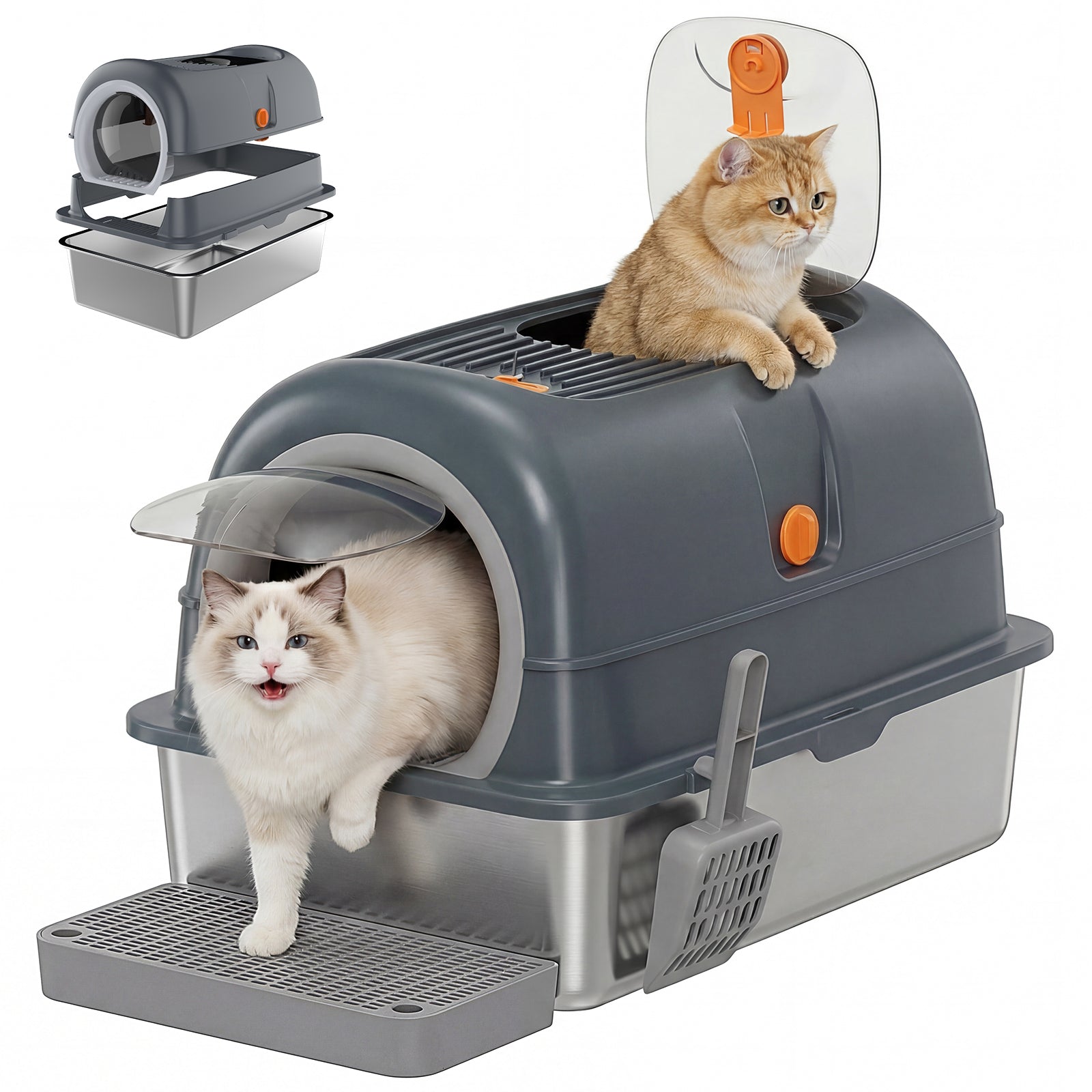 Grey convertible-lid litter box