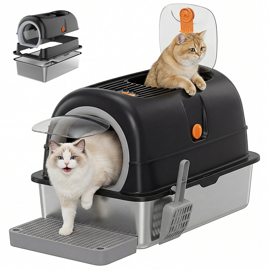 Black convertible-lid litter box