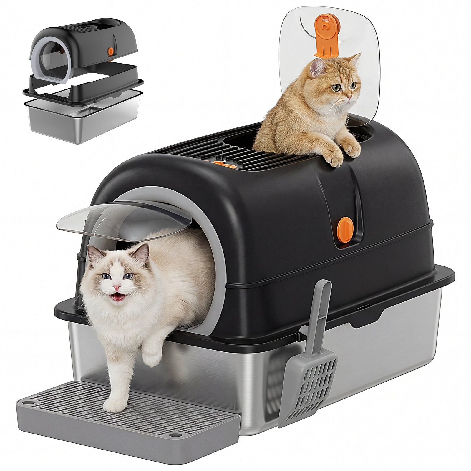 Black convertible-lid litter box