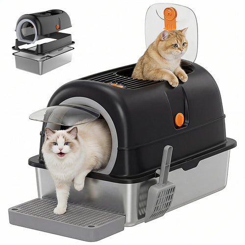 Black convertible-lid litter box